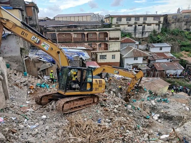 Rubble of collapsed building